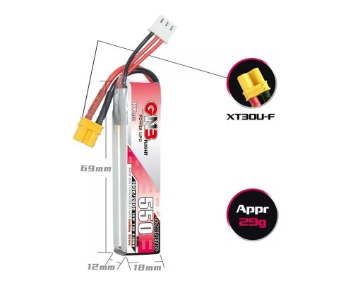 Аккумулятор GNB 550мАч 2S 100C LiPo (XT30)