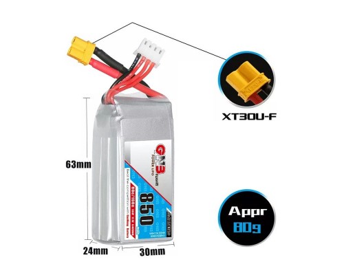 Аккумулятор GNB 850мАч 3S 80C LiPo (XT30)