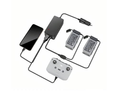 Автомобильное зарядное устройство для 2 аккумуляторов и пульта DJI Mavic Air 2 / Air 2S повышенной мощности (2 USB) (YX)