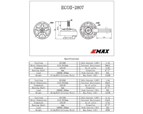 Мотор EMAX ECO II 2807 1300KV / 1700KV