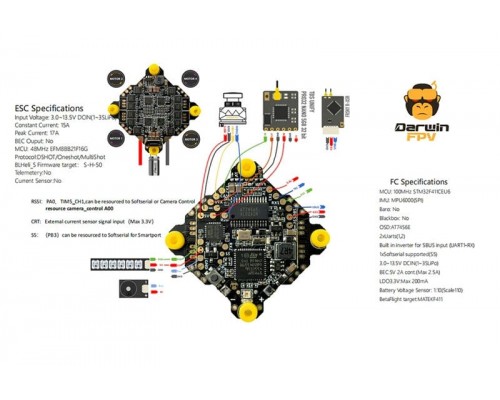 Полётный контроллер DarwinFPV 15A 1-3S F411 Ultralight/Whoop AIO